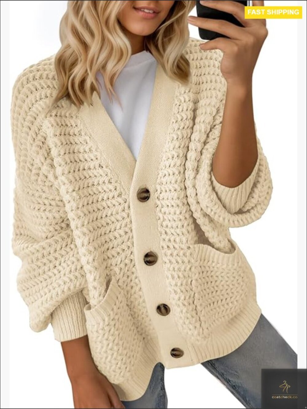 V-Neck Open Front Chunky Knit Cardigan Soft Cozy Layering Piece Loose Fit
